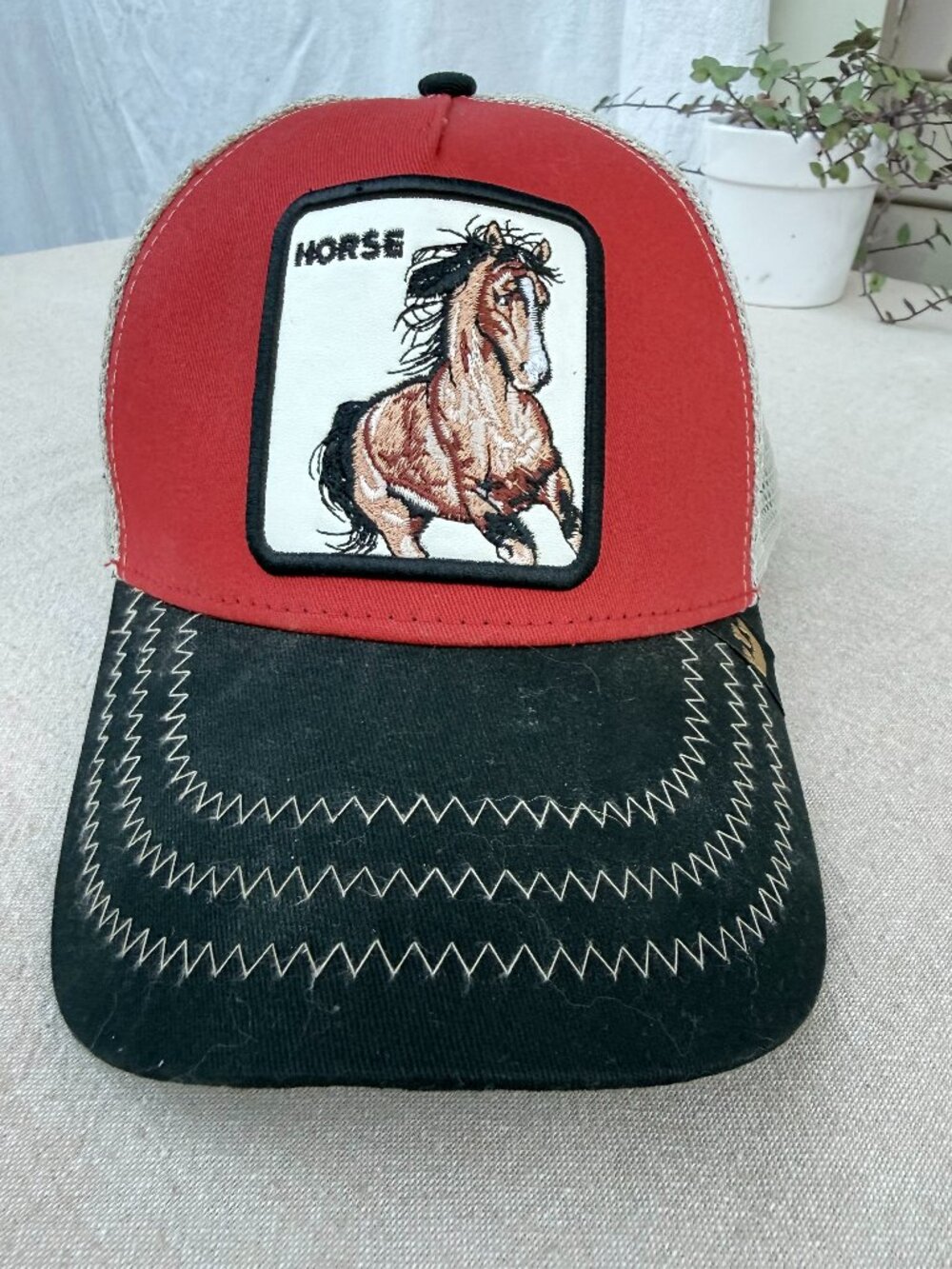 Goorin Bros The Stallion Red Black Horse Patch Trucker Hat OS
